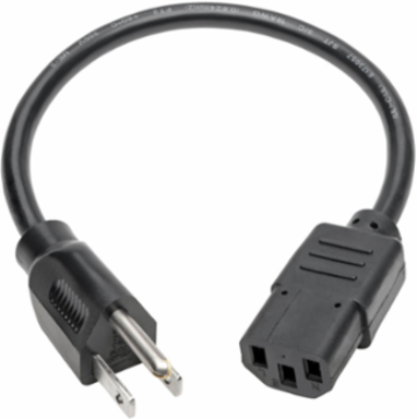 Computer Power Cord 1 ft., 10A, 125V, 18 AWG, NEMA 5-15P to C13, Black