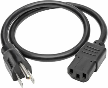 Desktop AC Power Cable 2 ft, NEMA 5-15P to C13, 13A, 125V, 16 AWG