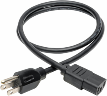 Desktop Computer Power Cable 3 ft, NEMA 5-15P to C13, 10A, 125V, 18 AWG