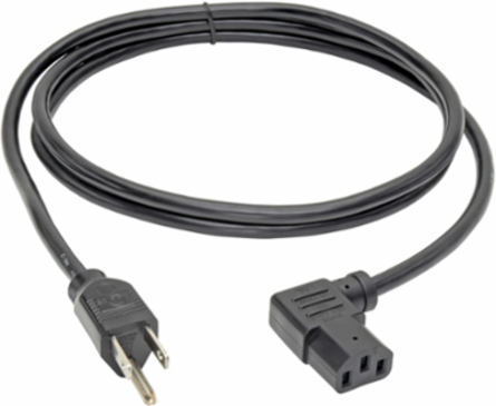 Computer Power Cord 6 ft, NEMA 5-15P to Left Angle C13, 10A, 125V, 18 AWG