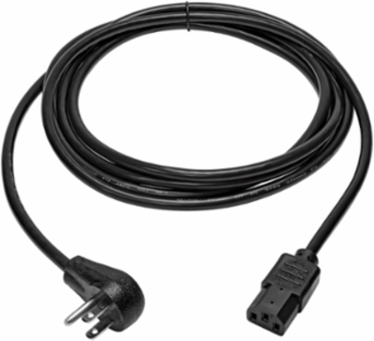 10 ft. Right-Angle AC Power Cord, NEMA 5-15P to C13, 10A, 125V, Black