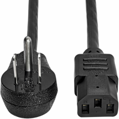10 ft. Right-Angle AC Power Cord, NEMA 5-15P to C13, 10A, 125V, Black