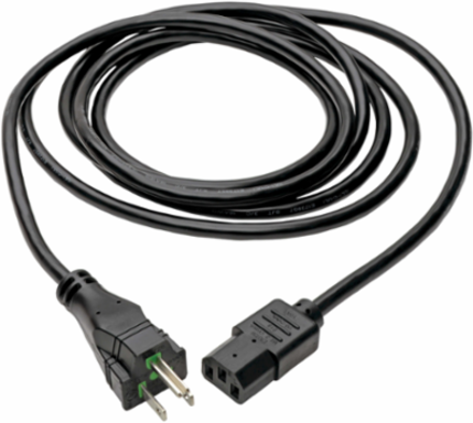 Hospital-Grade Power Cord 10 ft, NEMA 5-15P to C13, 18 AWG, 10A, Black