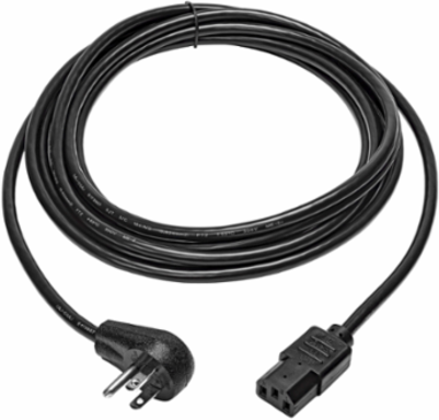 Right-Angle NEMA 5-15P to C13 Power Cord, 15 ft., 10A, 125V, 18 AWG, Black