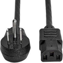 Right-Angle NEMA 5-15P to C13 Power Cord, 15 ft., 10A, 125V, 18 AWG, Black