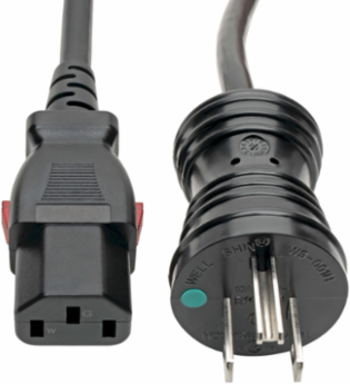 Hospital-Grade Power Cord, 10 ft., NEMA 5-15P to Locking C13, 10A