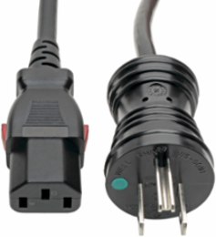 Hospital-Grade Power Cord, NEMA 5-15P to Locking IEC C13, 15 ft, 10A, 18 AWG