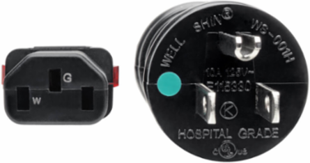 25 ft Hospital-Grade Power Cord, NEMA 5-15P to Locking IEC C13, 14 AWG, 15A