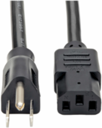 Computer Power Cord 3 ft, NEMA 5-15P to C13, 14 AWG, 15A, 125V, Black