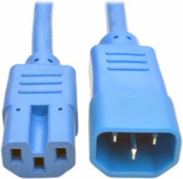 Power Cord C14 to C15, 2 Ft., Heavy Duty 14 AWG, 15A, 250V, Blue