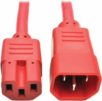 Power Cord C14 to C15, 14 AWG, 2 Ft., 15A, 250V, Red