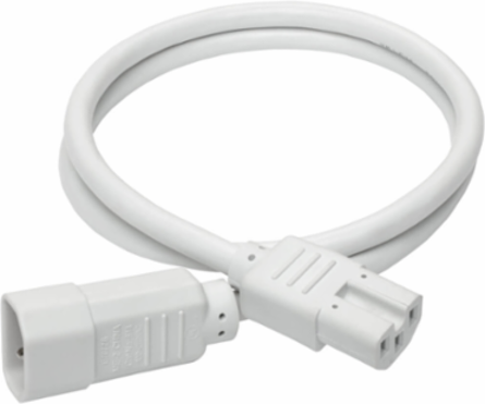 Heavy-Duty Power Cord C14 to C15, 14 AWG, 15A, 250V, 3 Foot, White
