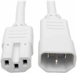 Heavy-Duty Power Cord C14 to C15, 14 AWG, 15A, 250V, 3 Foot, White