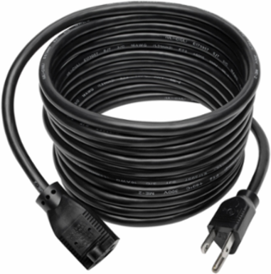 15 Ft Power Extension Cord, NEMA 5-15P to NEMA 5-15R, 13A, 16 AWG, Black