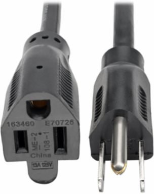 15 Ft Power Extension Cord, NEMA 5-15P to NEMA 5-15R, 13A, 16 AWG, Black