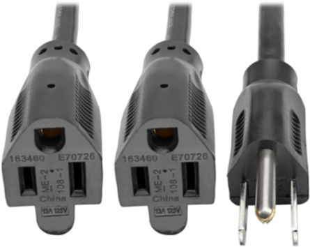 Extension Cord Y Splitter, 13A, 120V, 16 AWG, 1.5 ft., Black