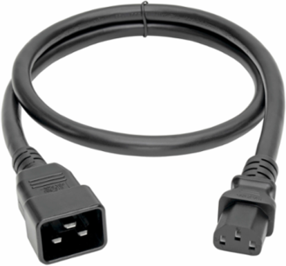 Heavy-Duty C20 to C13 Power Cord, 15A, 100-250V, 14 AWG, 3 ft., Black