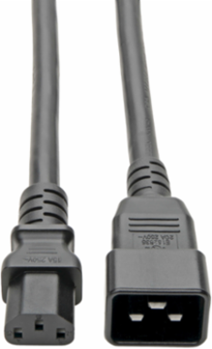 Heavy-Duty C20 to C13 Power Cord, 15A, 100-250V, 14 AWG, 3 ft., Black