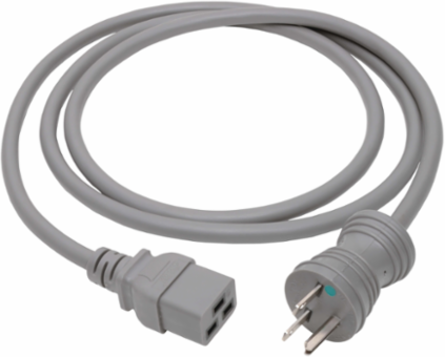 Hospital-Grade Power Cord 14 AWG, 6 ft., NEMA 6-15P to C19, 15A, 250V, Gray