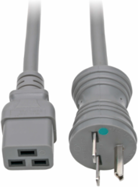 Hospital-Grade Power Cord 14 AWG, 6 ft., NEMA 6-15P to C19, 15A, 250V, Gray