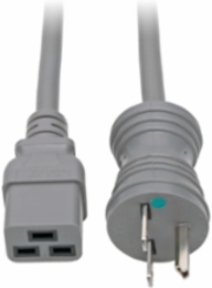 Hospital-Grade Power Cord 14 AWG, 6 ft., NEMA 6-15P to C19, 15A, 250V, Gray