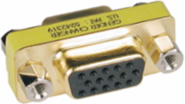 Compact Gold VGA Gender Changer HD15 F/F, Low Profile under 1 Inch