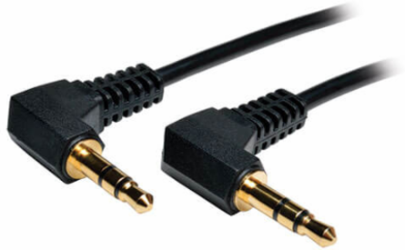 3.5mm Mini Stereo Audio Cable, 1 ft., Right Angle Connectors, Gold-Plated