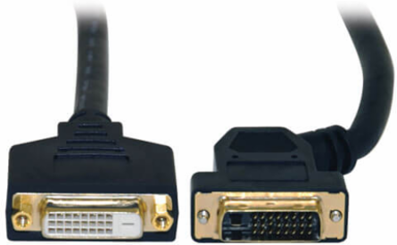 DVI Dual Link Extension Adapter Cable 1 Ft, 45 Degree Left Plug, Male/Female