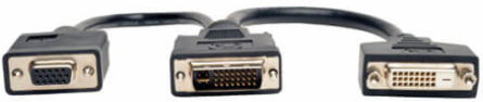 6 Inch DVI Y Splitter Cable - DVI-I M to DVI-D F & HD15 F, 1080p Support