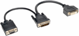 6 Inch DVI Y Splitter Cable - DVI-I M to DVI-D F & HD15 F, 1080p Support