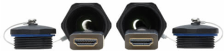 Armored HDMI Fiber Active Optical Cable, 4K @ 60 Hz, HDR, IP68, Hooded Connectors, M/M, Black, 30 m