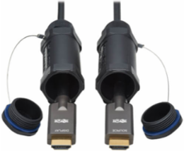 High-Speed Armored HDMI Fiber Active Optical Cable (AOC) with Hooded Connectors and Reel - 4K @ 60 Hz, HDR, IP68, M/M, Black, 70 m (230 ft.)