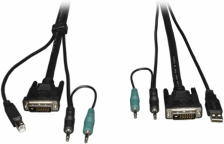 10 ft DVI/USB/Audio KVM Cable Kit, DVI-D Male, USB A/B Male, 3.5MM