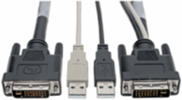 DVI to USB-A Dual KVM Cable Kit, 10 ft, 1920 x 1200 @ 60 Hz, USB 2.0
