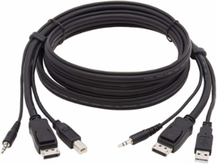 3-in-1 DisplayPort KVM Cable Kit, 4K @ 60 Hz, 6 Ft, USB, Black