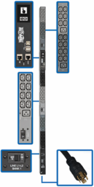 10kW 3-Phase Monitored PDU, 10 ft Cord, 48 Outlets, Touchscreen LCD