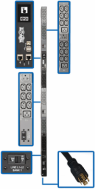 8.6kW 3-Phase Monitored PDU, 45 Outlets, Vertical 0U, 6 ft. Cord, NEMA L21-30P