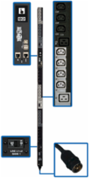10kW Switched 3-Phase Vertical Power Distribution Unit, 24 C13, 6 C19, 6 ft. Cord