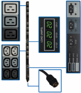 12.6kW 3-Phase Metered PDU, 208V, 45 Outlets, Vertical (0U), 6ft Cord