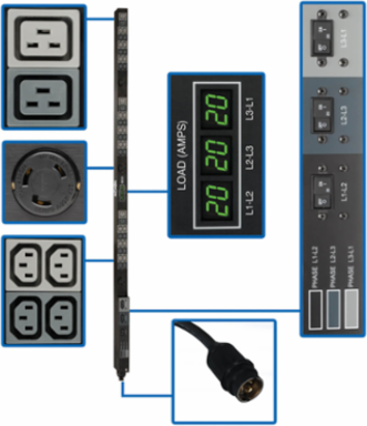 Metered 14.4kW 3-Phase PDU, 208V, 45 Outlets, 6ft Cord, Vertical Rackmount