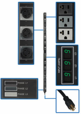 5.7kW 3-Phase Metered PDU, 208/120V, 27 Outlets, 6ft Cord, Vertical