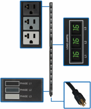 5.7kW Metered 3-Phase Power Distribution Unit, 42 Outlets, 120V, 0U Vertical
