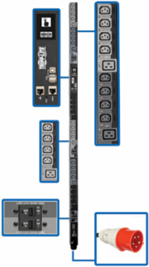 22.2kW 3-Phase Switched PDU, 30 Outlets (24 C13/6 C19), Touchscreen LCD