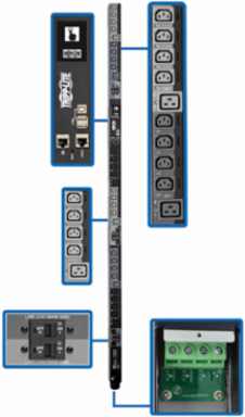 28.8kW 3-Phase Switched PDU, 30 Outlets (24 C13/6 C19), 0U, Touchscreen LCD