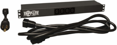 1U Rack-Mount Basic PDU, 1.6–3.8kW, 14 Outlets (12 C13 & 2 C19), 12 ft. Cord