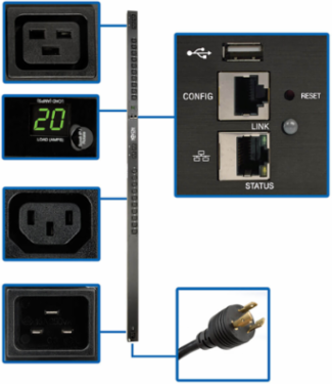 Single-Phase Monitored PDU, 3.3-3.7kW, 20 C13/4 C19, 208/230V, 0U