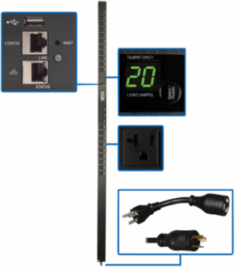 1.9kW Monitored 0U Vertical PDU, 24 NEMA 5-15/20R Outlets, 70 Inch