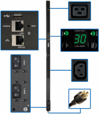 5.8kW Single-Phase Monitored PDU, 208/240V, 42 Outlets (36 C13/6 C19), 10 ft. Cord, 0U