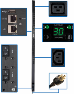 5/5.8kW Monitored PDU, 30A Input, 20 C13 & 4 C19 Outlets, NEMA L6-30P