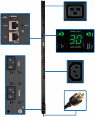 5/5.8kW Single-Phase Switched PDU, 30A, 208/240V, 24 Outlets (20 C13 & 4 C19), 0U